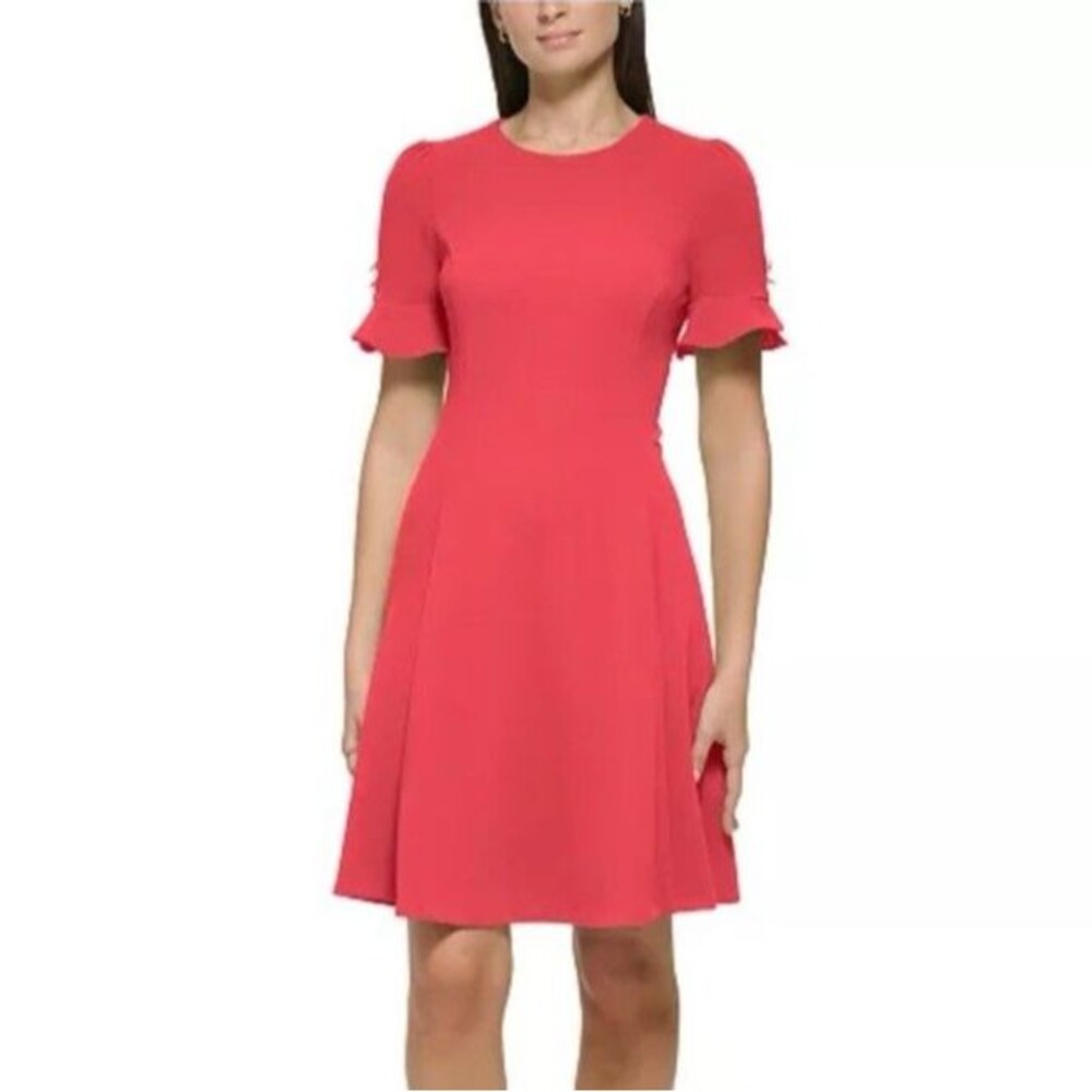 DKNY Dress Size 6 Pink  Fit & Flare Flutter Short Sleeve With Pockets Balletcore